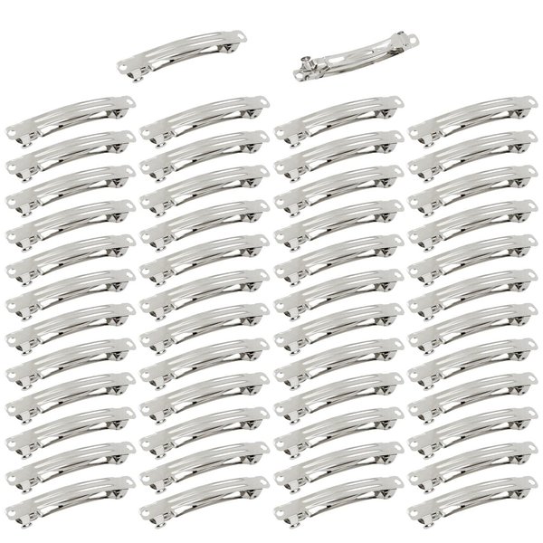 Cinaci 50 Pack 2 Inch / 2.4 Inch / 3 Inch/ 4 Inch Blank Silver Metal DIY Craft French Barrettes Snap Hair Clips Pins for Women Girls Hair Accessories (3 Inch)