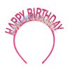 Doneace Happy Birthday Headband, Happy Birthday Crowns for Women Girls Kids, Glitter Birthday Girl Tiara Hairband, Cute Birthday Headpiece for Party Favors Hair Accessories Decorations 1Pcs Hot Pink
