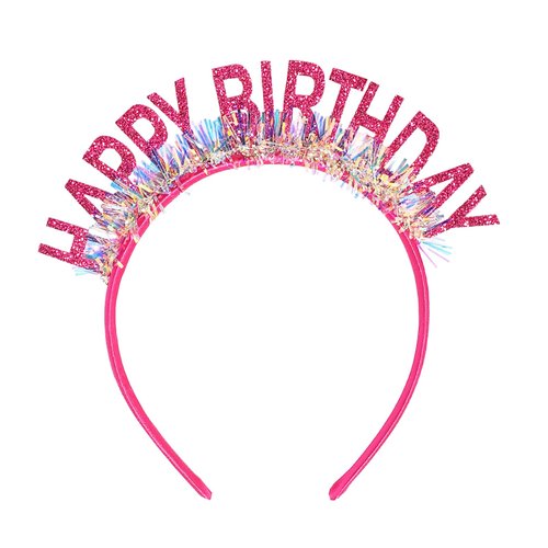 Doneace Happy Birthday Headband, Happy Birthday Crowns for Women Girls Kids, Glitter Birthday Girl Tiara Hairband, Cute Birthday Headpiece for Party Favors Hair Accessories Decorations 1Pcs Hot Pink