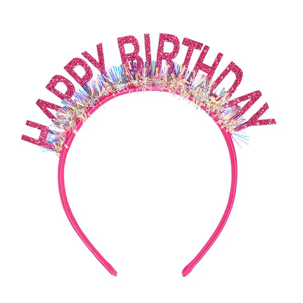 Doneace Happy Birthday Headband, Happy Birthday Crowns for Women Girls Kids, Glitter Birthday Girl Tiara Hairband, Cute Birthday Headpiece for Party Favors Hair Accessories Decorations 1Pcs Hot Pink
