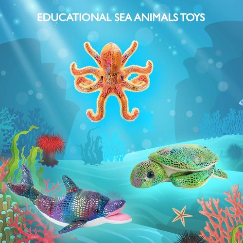 Dazmers Sea Stuffed Animals Set, Sea Animals Plush Toys Set of 3 Ocean Sea Creatures Octopus Dolphin and Sea Turtle Stuffed Animal, Soft Squeezable, Octopus Stuffed Animal, Sea Creatures Stuffed