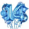 Balloons, 11 pcs Foil Balloons 14 Year Old for 14th Birthday Party Supplies Decoration， Confetti Balloon Kids Party Balloons Birthday Party Supplies 14 Years Old Birthday Balloon for Kids (14th, Blue)