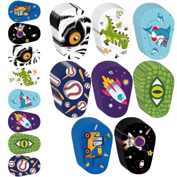 Siifert 80 Pcs Adhesive Eye Patches for Kids Latex Free Kids Eye Patches Cute Adhesive Bandages for Amblyopia Disposable Eye Pad Light Blocking Lazy Eye Toddler Boys Girls Right Eye, 8 Styles (Active)