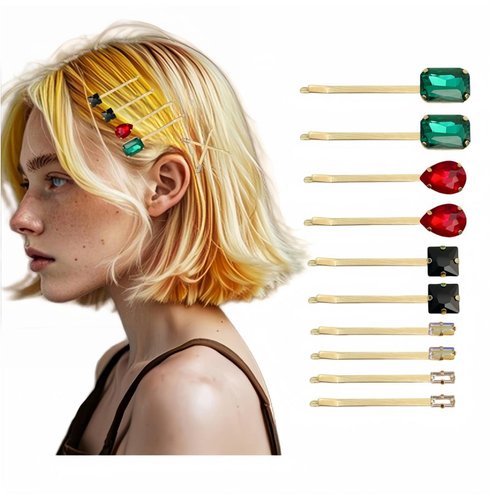 enophe Gold Hair Clips – Dazzling Rhinestone Bobby Pins for Women, Vibrant Selection, Elegant Styling, Durable Metal(pack of 10)
