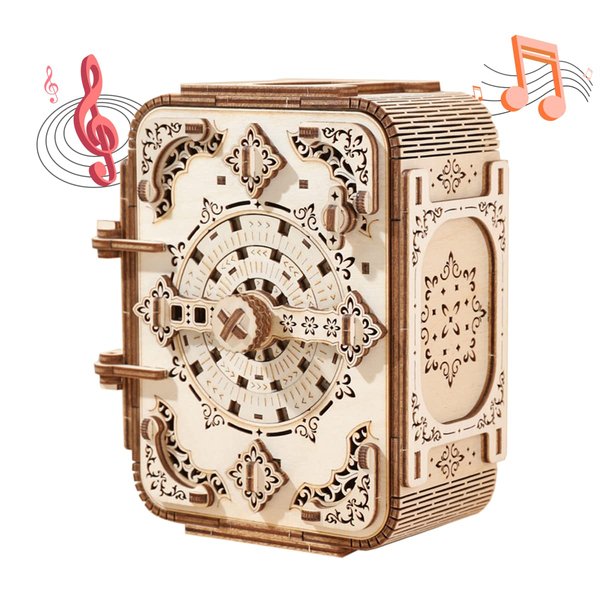 Uguter 3D Wooden Puzzle Password Treasure Box, DIY Music Box, Brain Teaser Clue Box, Laser-Cut Mechanical Model, Stunning Gifts for Adults and Teens (Secret Box)