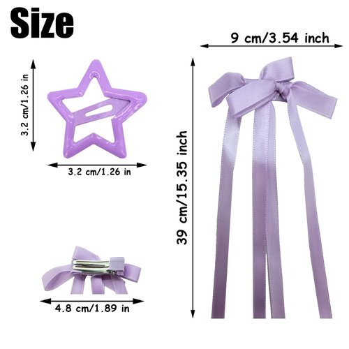 6pcs Purple Star Hair Clips Hair Bows Hair Clip,Pentagram Snap Hair Barrettes Tassel Ribbon Bowknot Alligator Clips Long Tail Hair Bow Small Metal Hair Clips 2000s Y2k Hair Accessories For Woman Girls