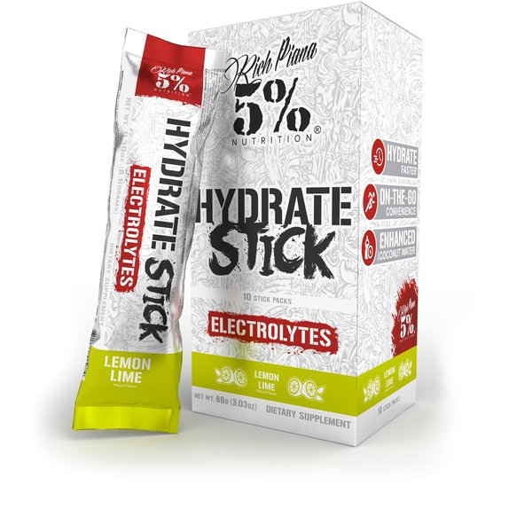 5% Nutrition Hydrate Stick Hydration Packets | Sport Electrolyte Powder Mix Packets with Coconut Water (Lemon Lime) (10 Count)