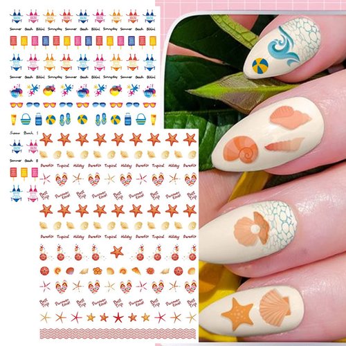 TailaiMei Summer Nail Decals Stickers, Self-Adhesive DIY Design Nail Art Decorations (12 Sheets)