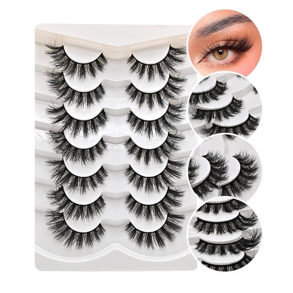 Cat Eye Lashes Short Natural Eyelashes,Fluffy Wispy Lashes 7 Pairs False Lash Wispy Volume Fake Eyelash Faux Mink Strip Lashes Pack for Daily Makeup (Natural N2, 7 Pairs Pack)