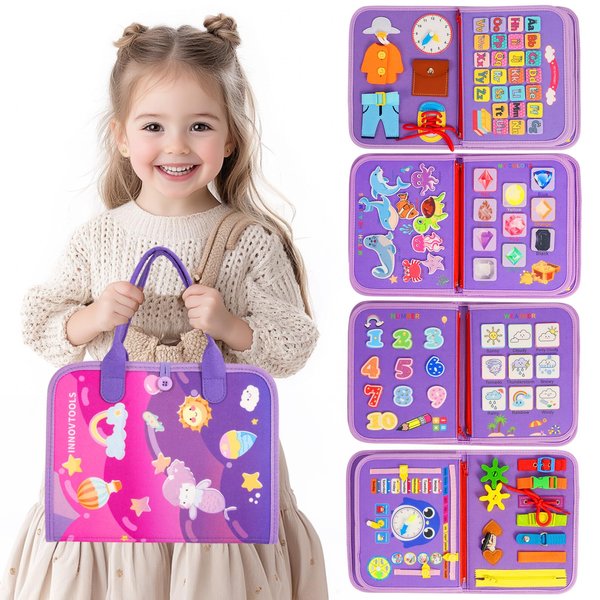 Busy Board for Toddlers 1-3, Montessori Busy Book Toys, Quiet Book Learning Toddler Toys for 1 2 3 4 Year Old Girl Birthday Gifts (Busy Book)