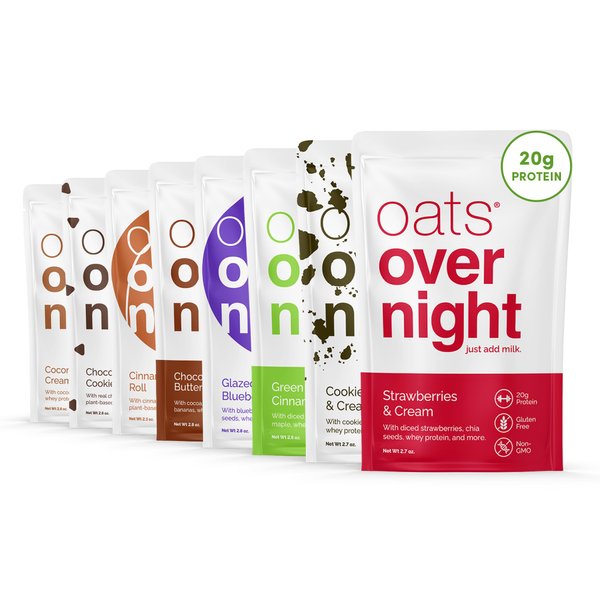 Oats Overnight Party Variety Pack - High Protein, High Fiber Breakfast Protein Shake - Gluten Free Oatmeal, Non GMO High Protein Oatmeal - Cookies & Cream, Coconut Cream Pie & More Flavors (8 Pack)