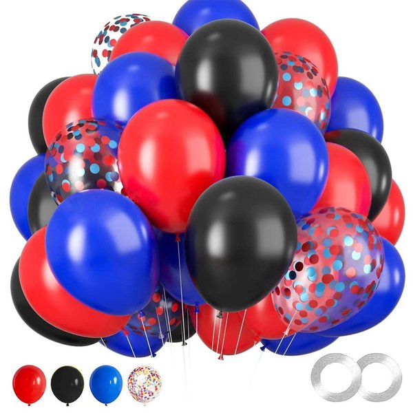 60PCS Blue Red and Black Balloons,Blue Red and Black Balloon Arch Kit Red Black and Blue Birthday Decorations,Suitable for Hero Party Birthday Shower Graduation Party Decorations