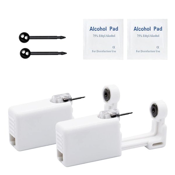 psaakon Men Black Ball Self Ear Piercing Kits – 2/4/6 Pack Disposable Self Ear Piercing Gun, Ear Pearcings Kit with 3mm Black Ball Pea Earring Studs (2 Pack)