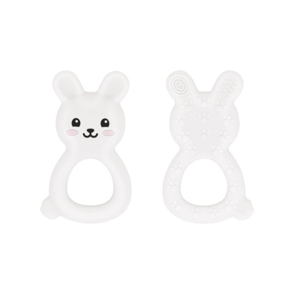 Baby Teething Toys BPA-Free Cute Silicone Bunny Teethers-Easy to Hold Soft and Comfortable Help take The Stress Out of Teething,Perfect for Newborn Girls and Boys (White)