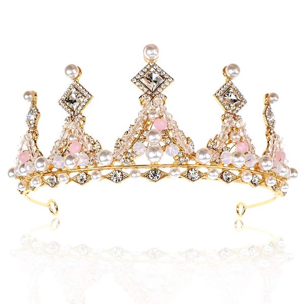 NODG Gold Tiaras and Crown for Women Gold Birthday Crowns for Women Pink Rhinestones Party Headbands Hair Jewelry Accessories for Women Halloween Cosplay Prom Costume Christmas