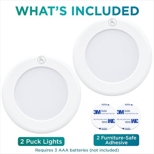 Brilliant Evolution Ultra Thin Wireless LED Touch Lights Stick On, 2pk - LED Under Cabinet Lighting - Closet Lights - Puck Lights Battery Operated - Under Counter Lights - Stick On Push Lights