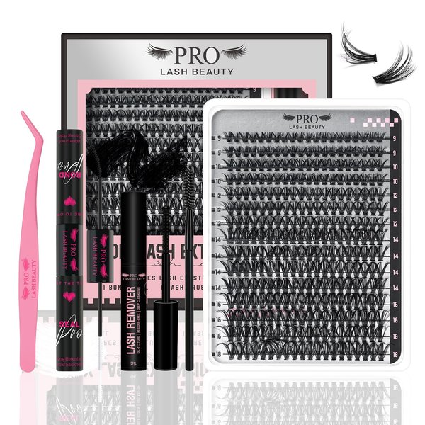 DIY Lash Extension Kit 300 Pcs Lash Clusters D Curl, Mix Eyelash Clusters Individual Lashes Kit Lash Bond And Seal Lash Remover Eyelash Brush Lash Tweezer Self Apply At Home(40D-9-18mix Kit)