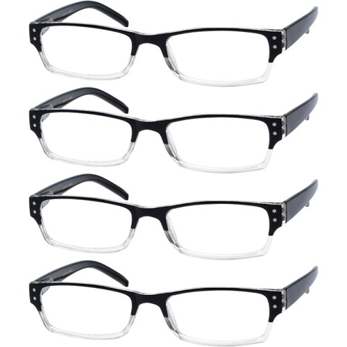 Eyekepper 4 Pack Classic Reading Glasses for Women and Men Two-Tone Readers Black-Clear Frame +0.75