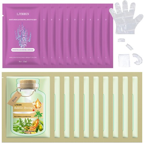 10 Pack Bubble Plant Black Hair Dye Kit,Natural Plant Extract Hair Dye Shampoo for Gray Hair Coverage,30ml Hair Color Shampoo with 10 Pack Hair Masks