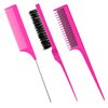 Patelai 3 Pieces Hair Styling Comb Set, Includes Hair Brush Teasing Fluffy Hair Brush, Rat Tail Comb Teasing Comb and Triple Teasing Comb for Women Back Combing Hair (Rose Red)