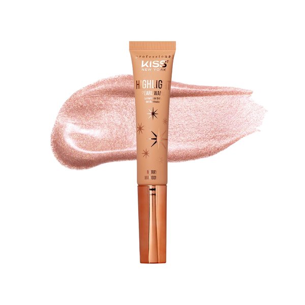 Kiss New York Professional Pearl Liquid Highlighter Beauty Wand, Radiant Glow for Cheek Eye & Lip, Non-Greasy Hydration Lightweight with Sponge-Tip Applicator (Merry Marigold)