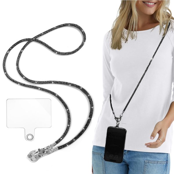 Fashowlife Bling Shoulder Strap Replacement Belt Phone Lanyard Crossbody Diamond Bag Handbag, Black Diamond