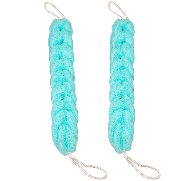 Long Stretch Back Sponge with Rope Handles Back Scrubber Bath Shower Mesh Sponge Exfoliating Body Scrub Stretch Braided Loofah for Men and Women(2-Pack,Green)