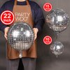 PartyWoo Silver Disco Foil Balloons, 20 pcs Round Foil Balloons Different Sizes Pack of 22 Inch 15 Inch 10 Inch 4D Foil Balloons and Ribbon, Foil Balloons for Birthday Decorations, Party Decorations