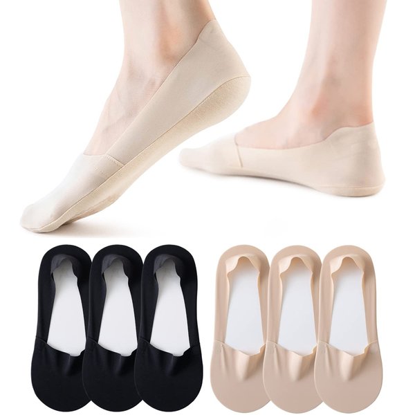 VFM 6 Pairs Women No Show Socks Ultra Low Cut Liner Socks Ice Feeling socks Nonslip Liner Invisible Hidden Thin Socks 3xBlack 3xNude Size 9-12