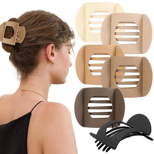 6 PCS Hair Clips, Square Flat Hair Claws, Secure Hold Inner Teeth Hair Claw Clips, Strong Hold Side Hair Clamps For Thick Thin Hair, Medium Classic Hair Barrettes for Styling Sectioning