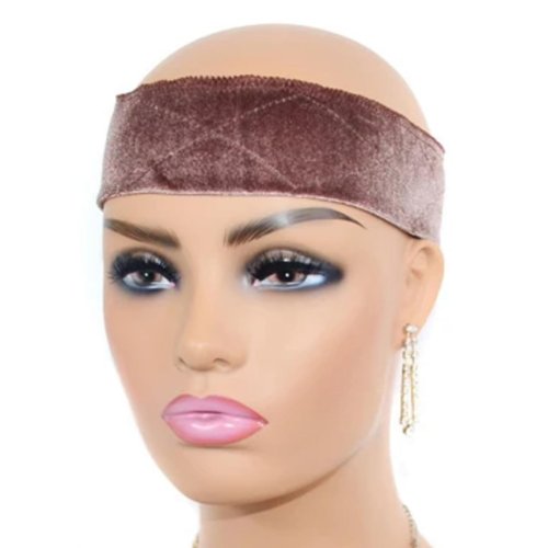 Mrs Gwen Hair Velvet Non Slip Wig Band Adjustable with Velcro Headband Wig Security With Swiss Lace Wear & Go Glueless Lace Wigs (Brown)