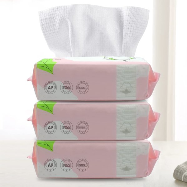 GothicBride Disposable Face Towel Dry Wipes, 100% Cotton Facial Tissue, Lint Free Facial Clean Towels, Super Absorbent Dry and Wet Use for Makeup Removing, Sensitive/Baby Skin (3 Pack-180 Count)