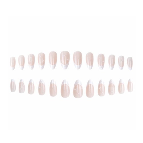 DANMANR Square Press on Nails Short Fake Nails French Acrylic Full Cover False Nails for Women and Girls 24PCS (White Pearl)