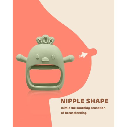 2 Packs Baby Teething Toy for 0-6 6-12 Months, Food Grade Silicone Teething Mitten, Anti Dropping Wrist Hand Teethers Baby Chew Toys for Sucking Needs, BPA Free (Green & Caramel)