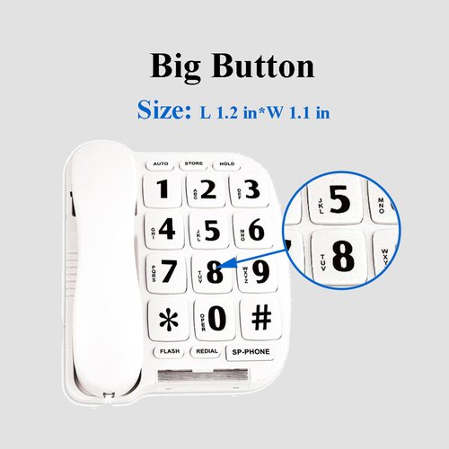 JeKaVis JF11W Big Button Phone for Elderly Amplified Corded Phones for Hearing Impaired Aid Senior Phone with Loud Handsfree Speakerphone Home Phone Landline