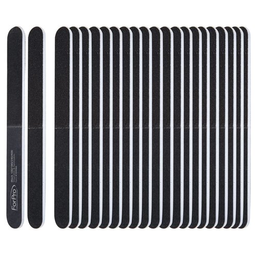ForPro Black 4-Way Nail File, 100/180/240/400 Grit, Four-Sided Manicure and Pedicure Nail File and Buffer, 7” L x .75” W, 50-Count