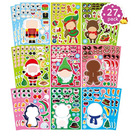 27 Sheets Christmas Stickers for Kids Make a Face Stickers Make Your Own Christmas Characters Mix and Match Stickers Santa Snowman Reindeer Christmas Crafts Activities Games Party Favors Supplies