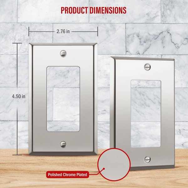 ENERLITES Decorator Switch or Outlet Metal Wall Plate, Stainless Steel 201, Corrosion Resistant, Size 1-Gang 4.50" x 2.76", 7731-PC, Polished Chrome, Silver