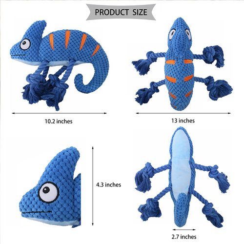 Dog Squeaky Toys,Cartoon Lizard Shaped Puppy Chewing Toys Durable Stuffed Plush Dog Toys for Aggressive Chewers