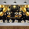 Happy New Year Decorations Backdrop, Black Gold New Years Eve Banner 2025 for New Years Eve Party Supplies 2025 New Years Decorations 71x43 Inch