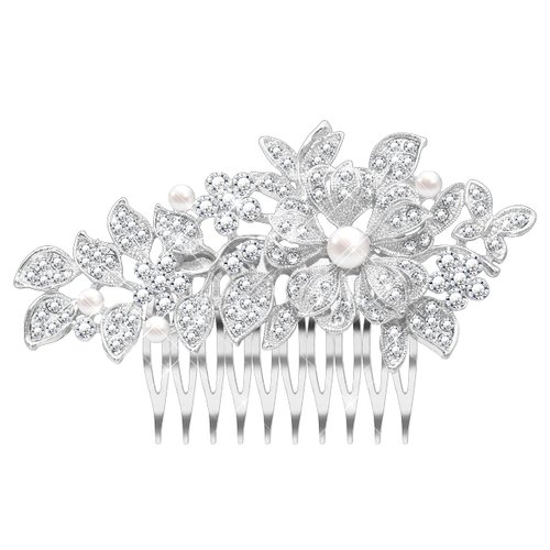 Women's Flower Bride Handmade Wedding Hair Comb Cristals Pearl Hair Accessories Art Deco Floral Bridal Side Combs Headpiece for Women, Brides Hair Accessories / Gift Box