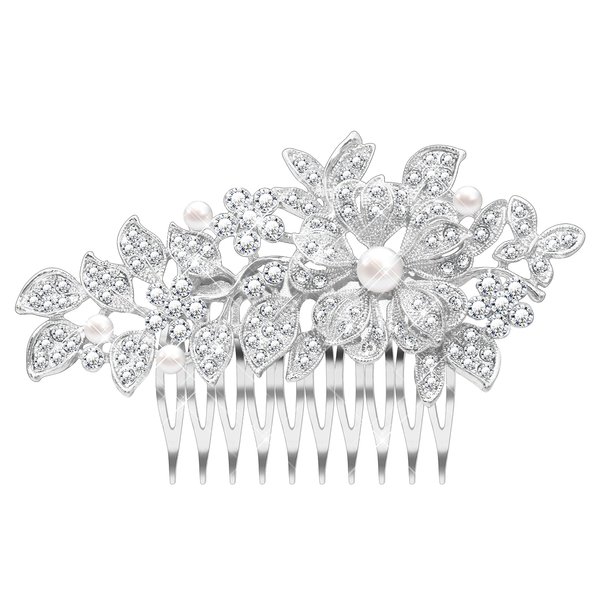 Women's Flower Bride Handmade Wedding Hair Comb Cristals Pearl Hair Accessories Art Deco Floral Bridal Side Combs Headpiece for Women, Brides Hair Accessories / Gift Box