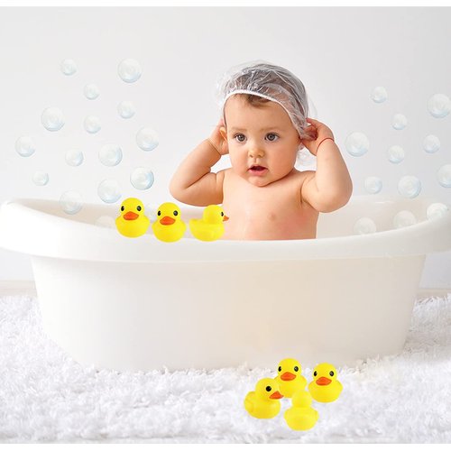 umbresen Yellow Rubber Ducks Preschool Bath Toys Bathtub Duckies Gift for Baby Shower Infants Toddlers Car Pool Float Halloween Adults Party Favors Carnival Decorations (Mini Yellow 1.8''-24pcs)