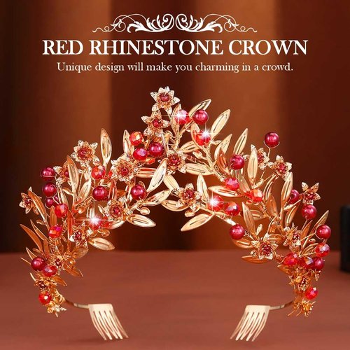 Kilshye Red Queen Crowns and Tiaras Gold Leaf Costume Headband Rhinestone Headpiece for Women