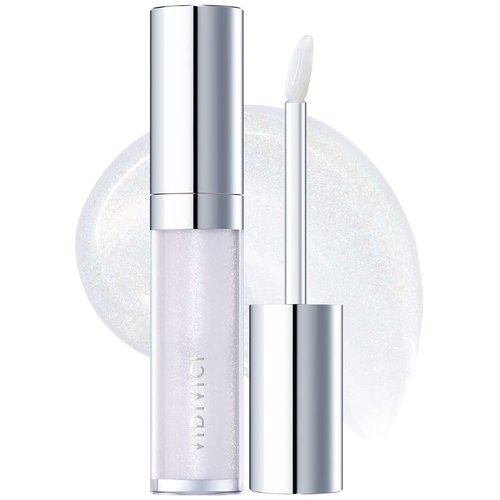 VIDIVICI Millennial Lip Oil #02 Illumination - Non-Sticky Dewy Gloss for Moisturized & Voluminous Lips - Illuminating Transparent Lavender-Blue Glitter Lip Makeup, 0.12 fl.oz.