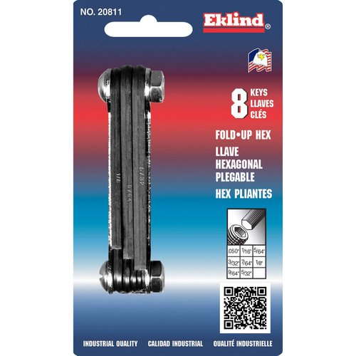 Eklind 20811 Steel Handle Fold-up Hex Key allen wrench - 8pc set SAE Inch Sizes .050-5/32