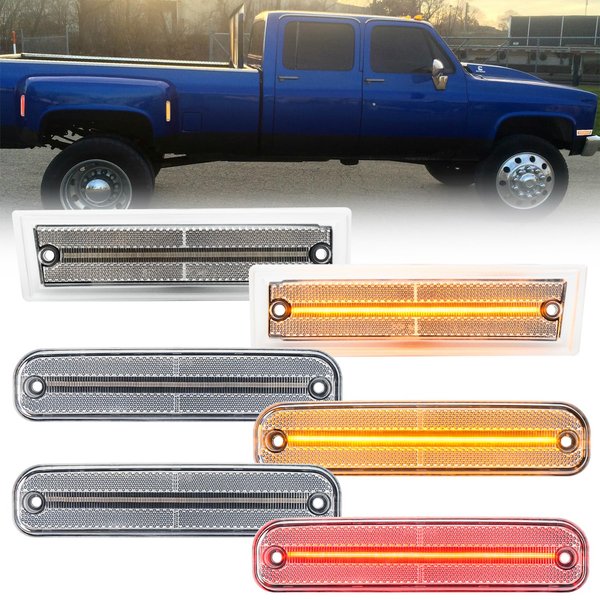 NSLUMO Led Side Marker Lights for 1981-1991 Chevy C/K C30 K30 GMC C3500 K3500 Dually Trucks Amber Front & Rear Red Side Clearance Lamps 6pcs Clear Lens OEM Bumper Sidemarker Light Kit