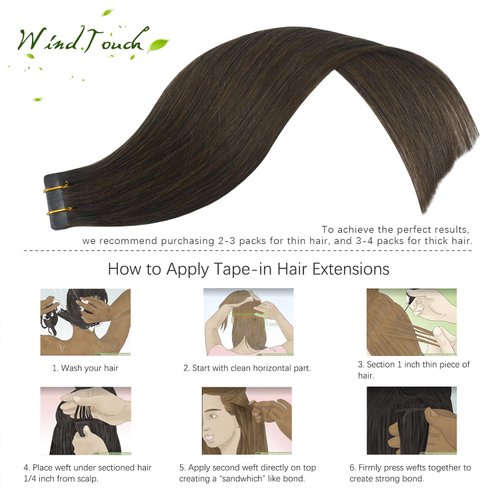 WindTouch Tape in Hair Extensions Brown Hair Extensions Tape in Invisible Tape in Extensions Real Human Hair Chocolate Brown Tape in Hair Extensions Human Hair 14 Inch #4 20pc 30g