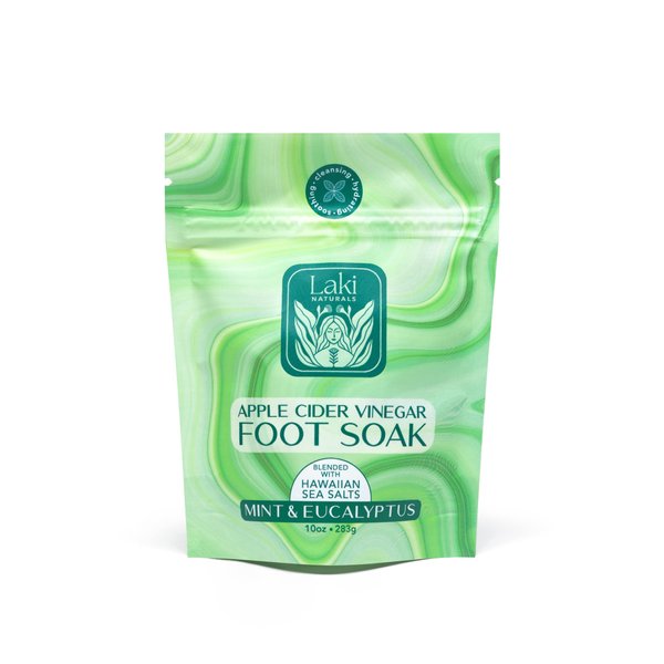 Laki Naturals Apple Cider Vinegar Foot Soak, Foot Detox Soak, Pedicure Soak, Foot Soak Callus Remover, Foot Treatment, Epsom Salt Foot Soak with Hawaiian Sea Salts (10 oz) (Mint & Eucalyptus)