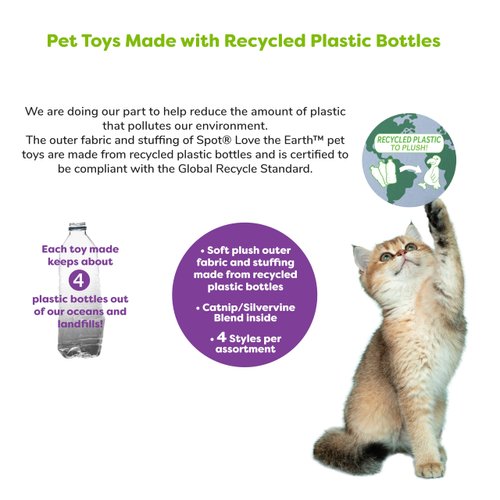 SPOT Love The Earth Butterfly Cat Toy - Eco Friendly Catnip Toy Made with Recycled Plastic Bottles, Soft, Plush, Bright Colored Classic Toy for Indoor Cats and Kittens - 4 inch, Assorted Colors